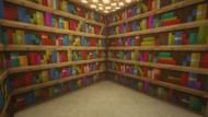 Variated connected bookshelves in the game (Image via Minecraft)